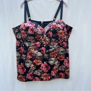 Torrid Black Floral Camisole with Pink and Orange Blooms Sz 4